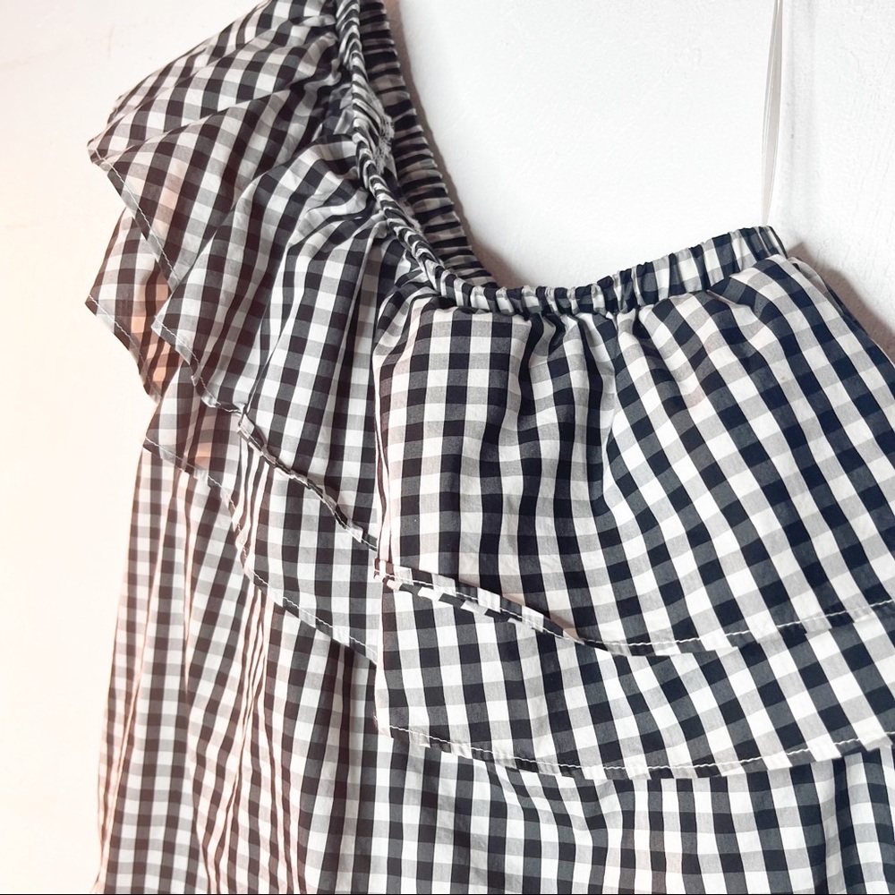 Halogen Gingham Asymmetrical Ruffle Top Size Small - Picture 4 of 8